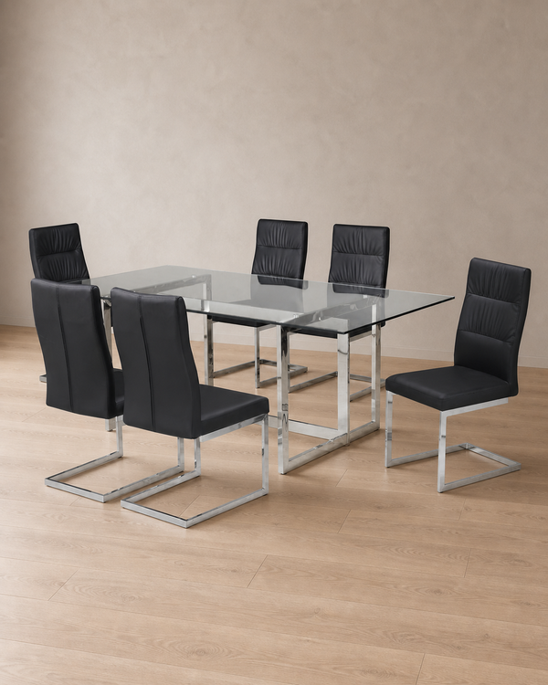 Delaney 7-Piece Glass Dining Set - Black