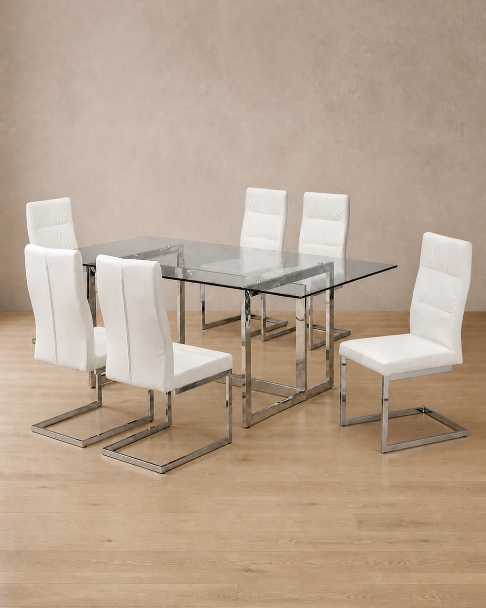 Voss 7-Piece Glass Dining Set - White