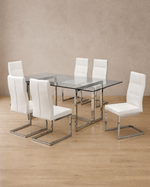 Voss 7-Piece Glass Dining Set - White