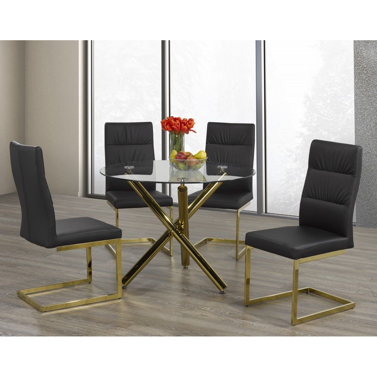 Zara 5-Piece Dining Set, Black/Gold