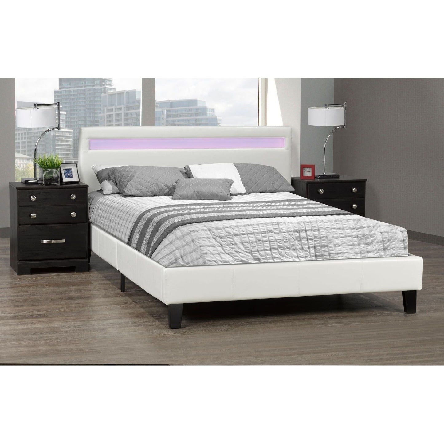 Dhara Queen Platform Bed LED Lighting, White